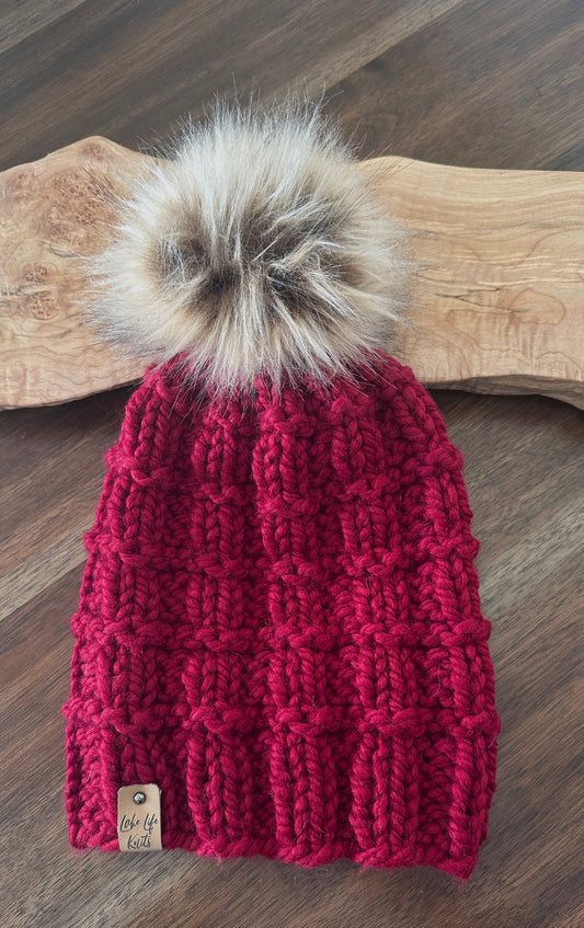 Cranberry Winterland Beanie with Removable Faux-Fur Pom