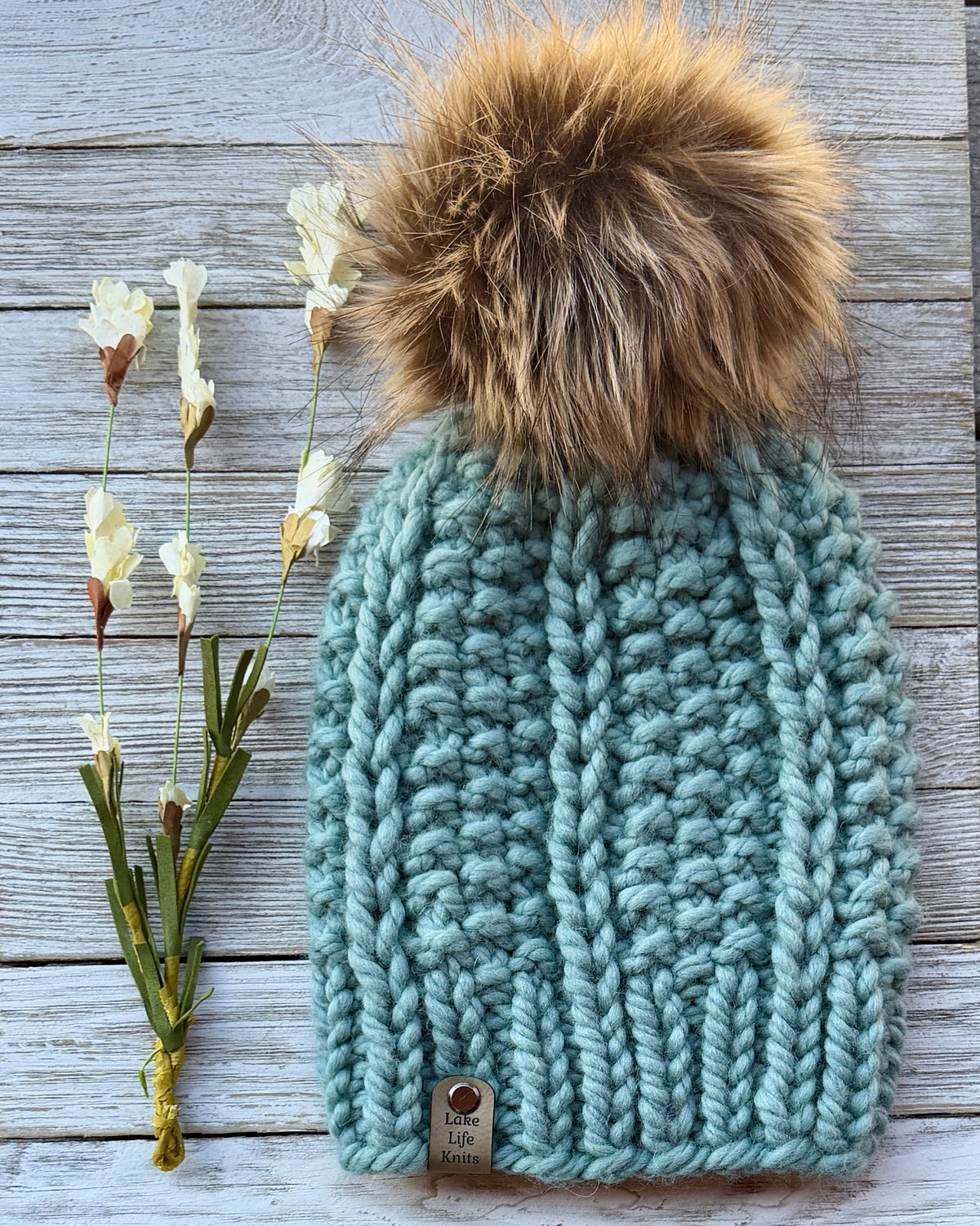 Succulent Hale Beanie with Removable Faux-Fur Pom