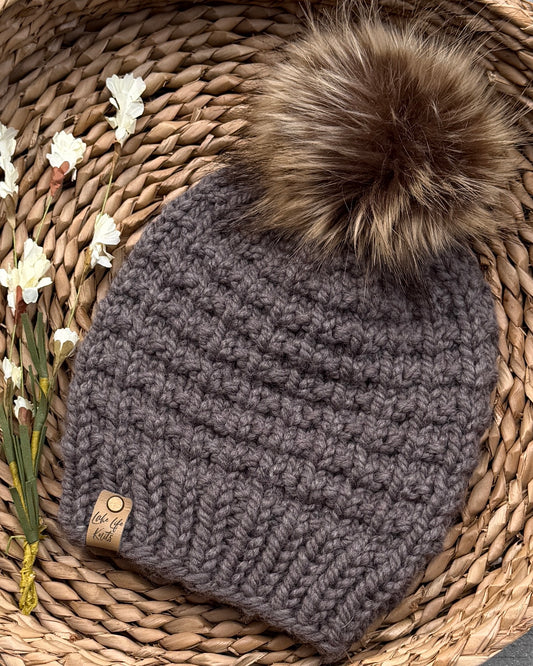 Teak Gala Beanie with Removable Faux-Fur Pom