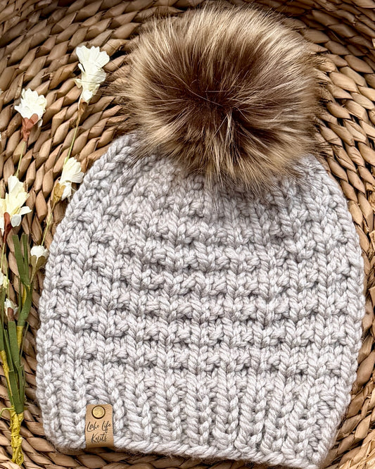 Parchment Gala Beanie with Removable Faux-Fur Pom