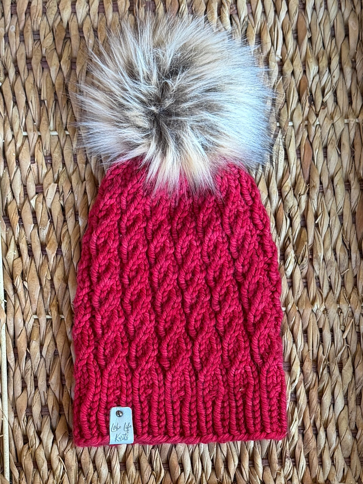 Red Mid-Weight Merino Wool Spinnaker Beanie with Removable Faux-Fur Pom